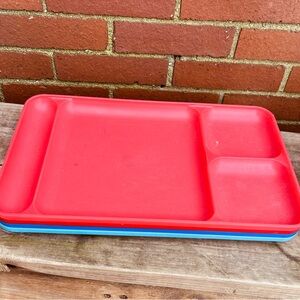Vintage Tupperware Divided Serving Trays Set of 4 - Red & Blue